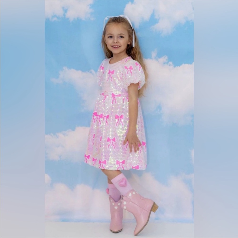 LOLA + THE BOYS sequin bow fantsay dress in pink Special Occasion Girls Size 10